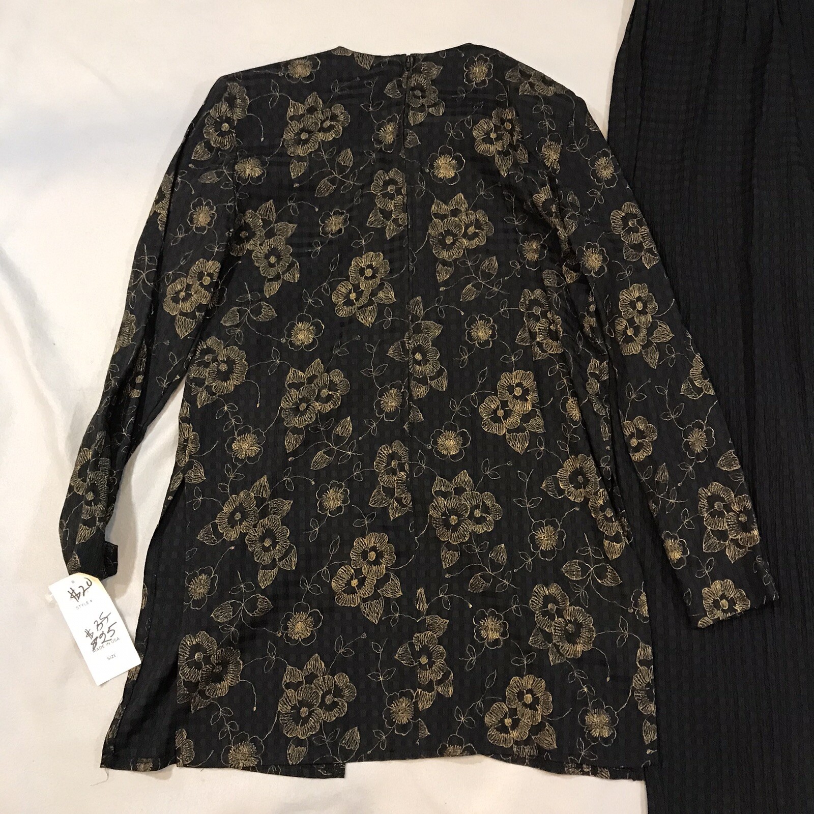 Vtg JBS LTD Womens Tunic Top Pant Set 2 Pc Gold Black Floral USA NOS Tags Size 8