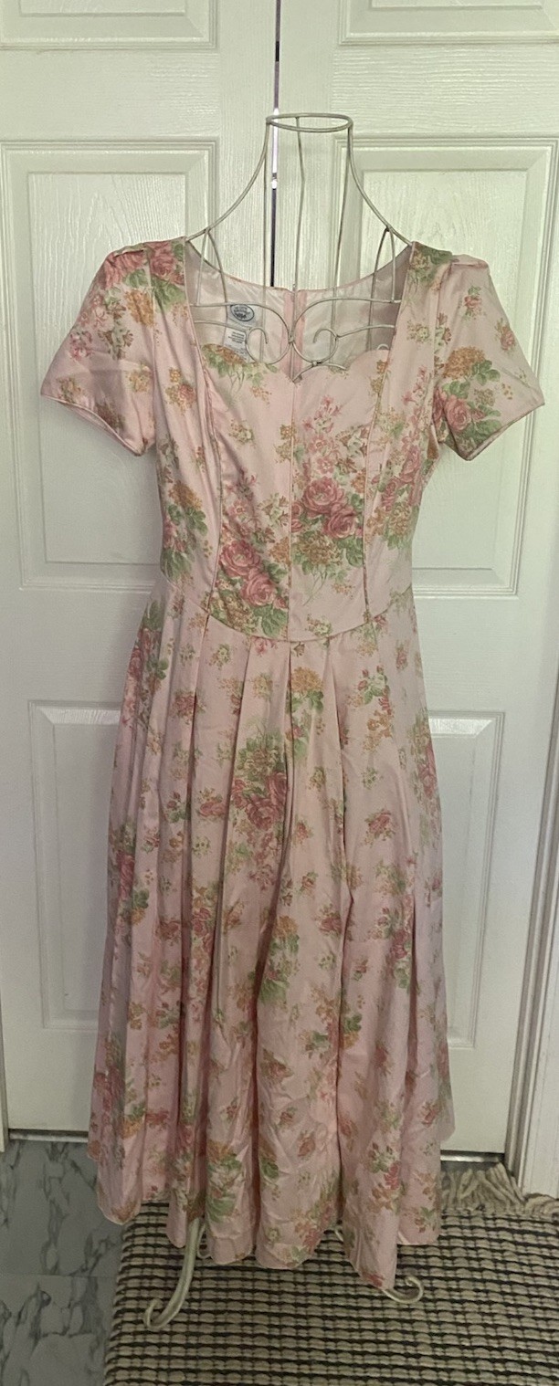 Vtg 90s Sz 12 Laura Ashley Midi Dress Pink Flower Garden Tea Party NWT
