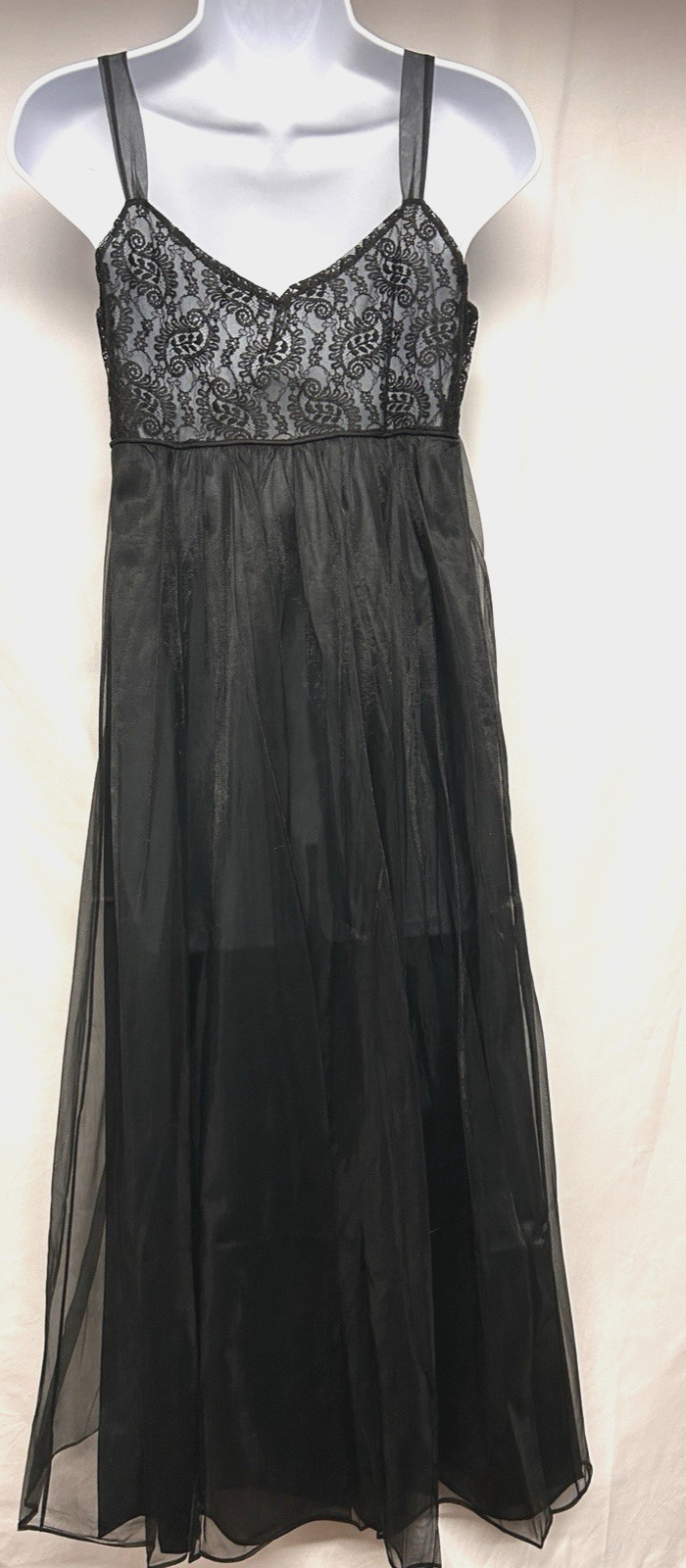 1964 VTG Lisette Women’s Size 34 (S) Black 2Pc Chiffon Peignoir Lacy Buttons