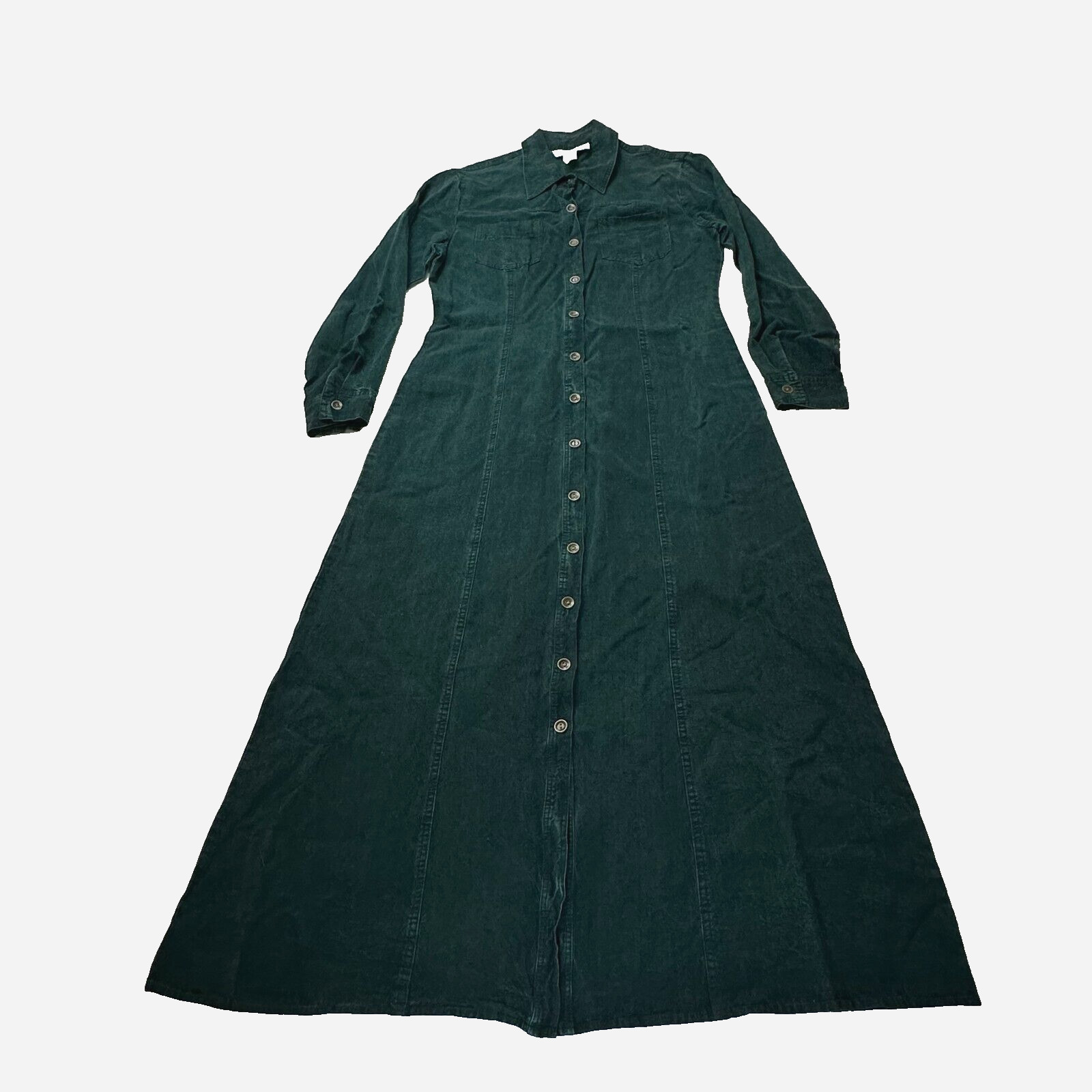 Vtg Carol Anderson Maxi Dress M Green Tencel Prairie Western Cottagecore Button