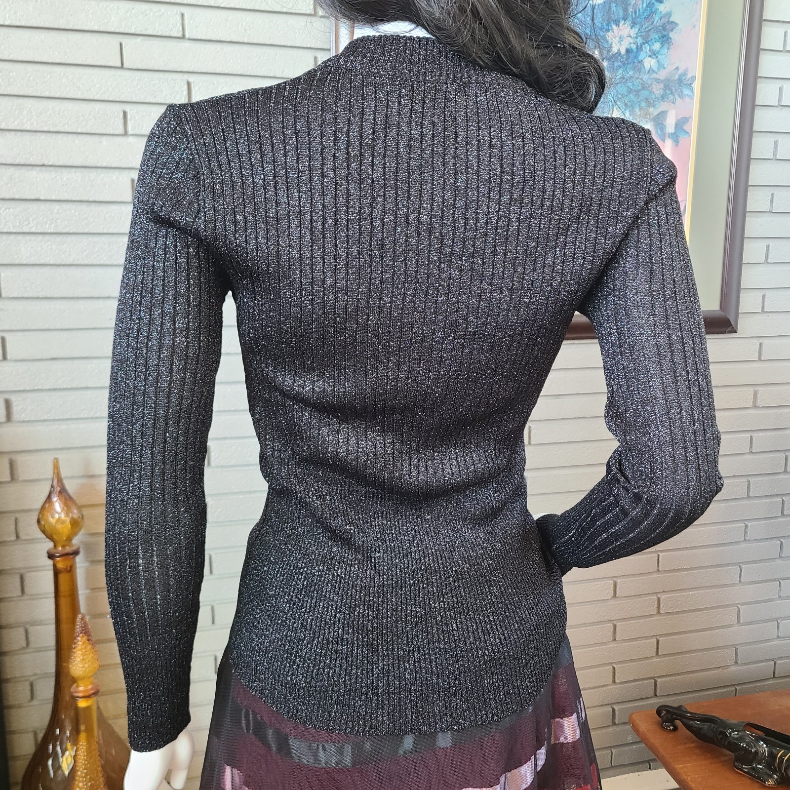 Vintage 1970’s black lurex v-neck long sleeve too by Renée Tener for Outlander