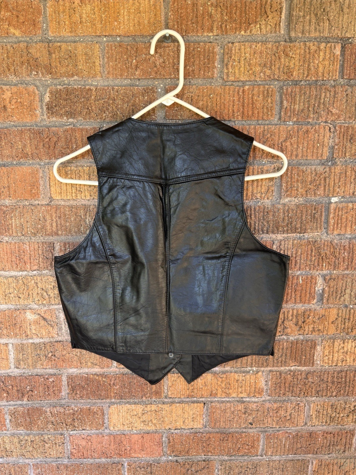 Vintage Bermans Black Leather Button Up Vest & Mini Skirt Set Sz 12 S Biker Goth