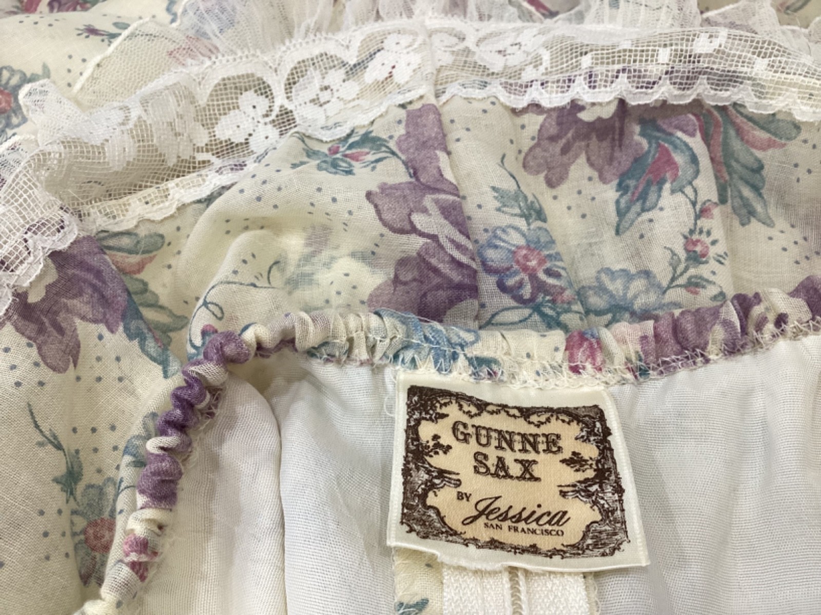 Vintage 70’s Gunne Sax Sheer Floral Calico Lace Hippie Prairie Cottage Dress